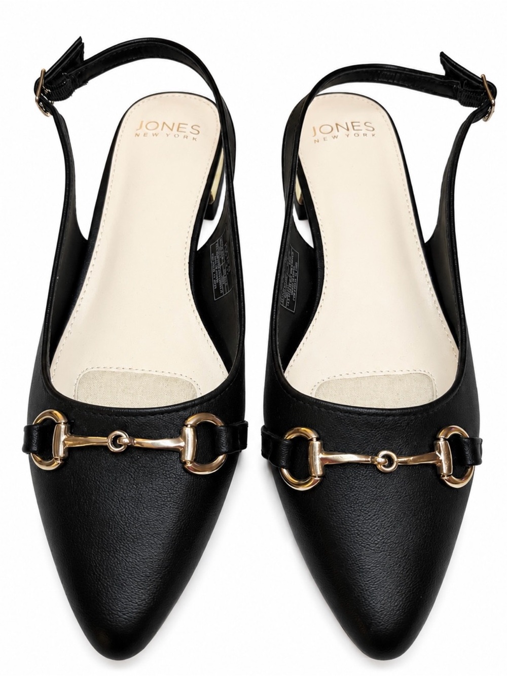 Jones New York Black Pointed Slingback Flats with Gold Bit